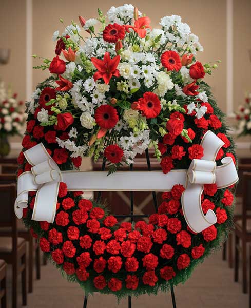 Corona Funeraria un cabezal tonos rojos