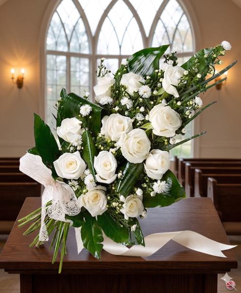 Ramo funerario de 12 rosas blancas